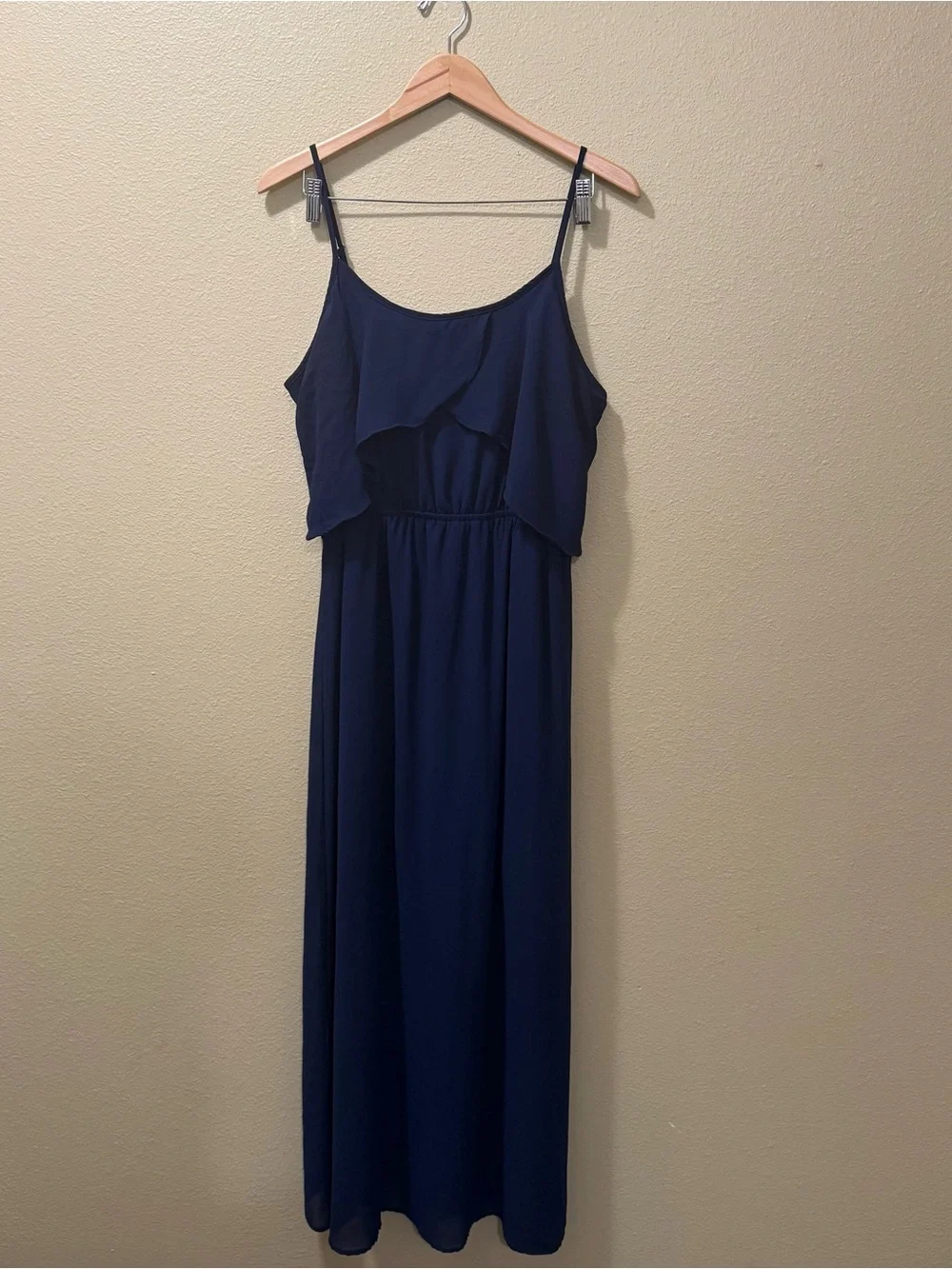 Women’s XL Xhilaration Navy Blue Spaghetti Strap Chiffon Ruffle Long Maxi Dress